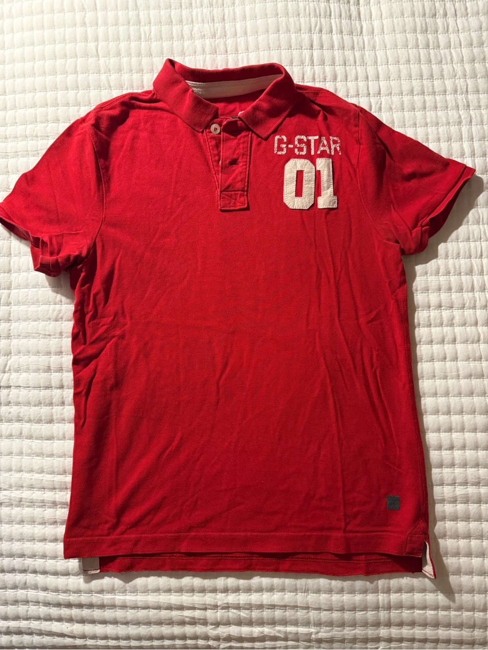 G-STAR Raw Denim Men’s Red Polo with White '01' Chest Applique